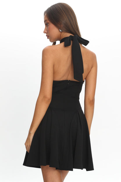 Charlene Cowl Halterneck Mini Dress Black