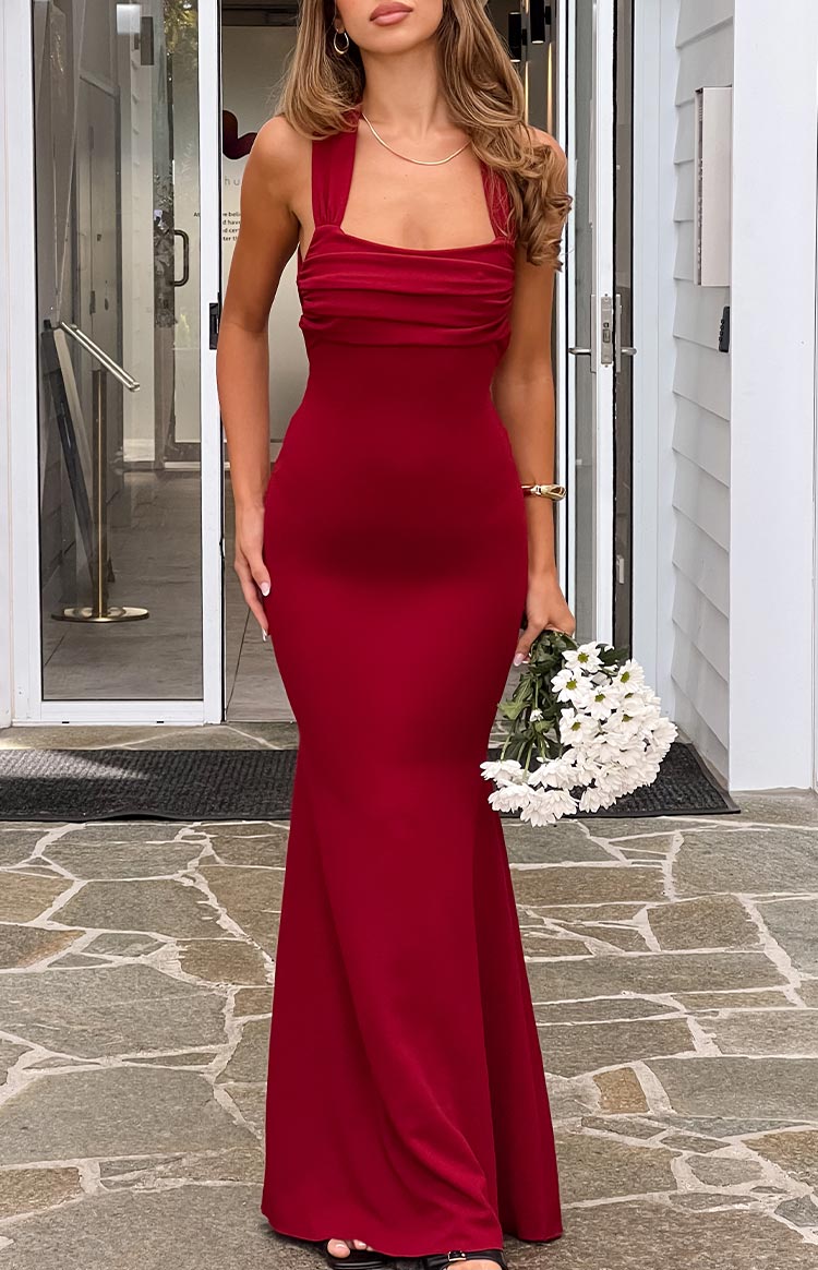 Beverley Wine Crepe Maxi Dress