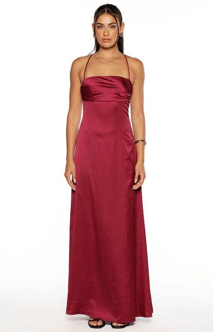 Blaise Burgundy Satin Maxi Dress