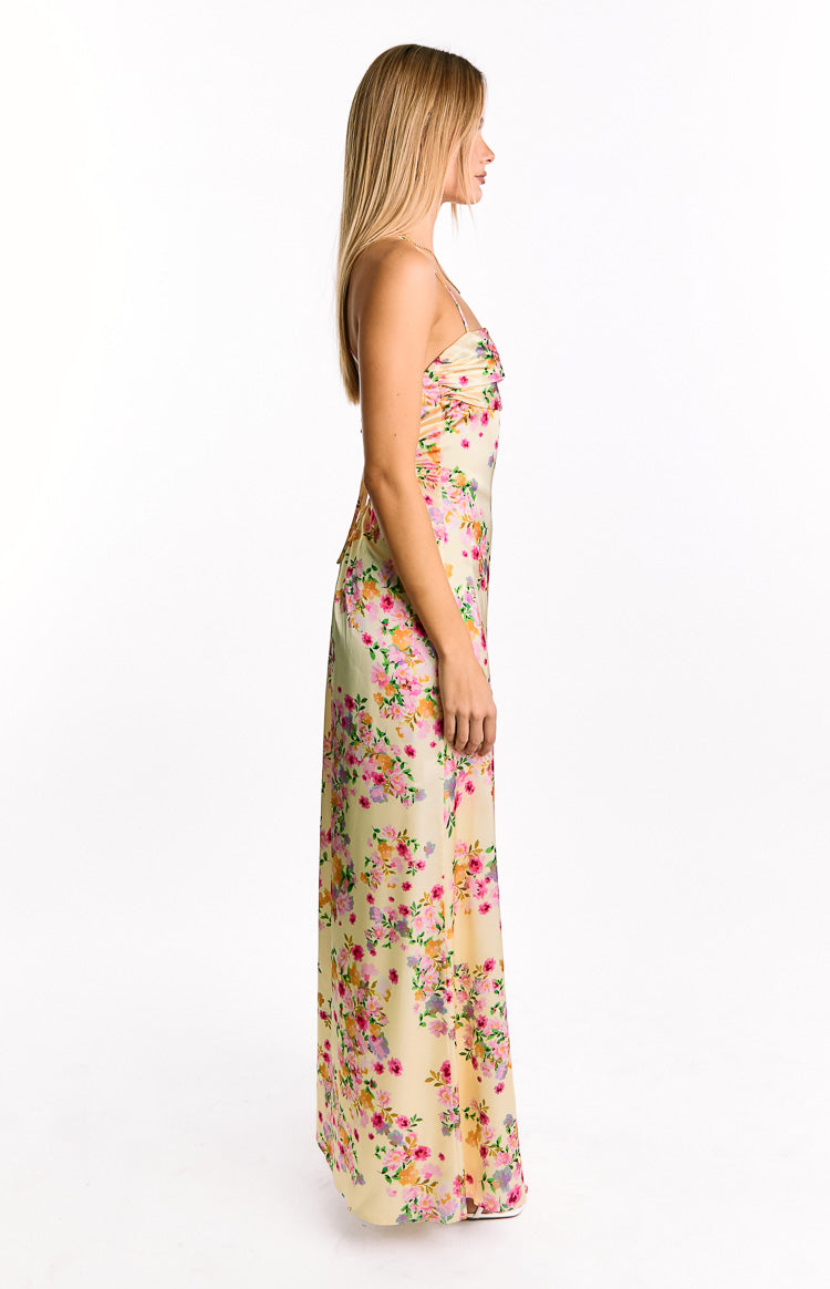 Blaise Yellow Bloom Satin Maxi Dress