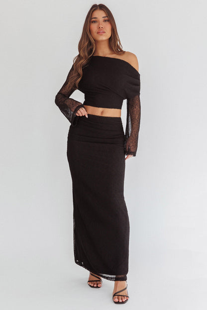 Alivya Ruched Side Maxi Skirt Black
