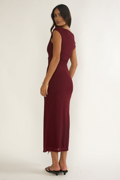 Lyssia Off-Shoulder Waist Sash Maxi Dress Cherry
