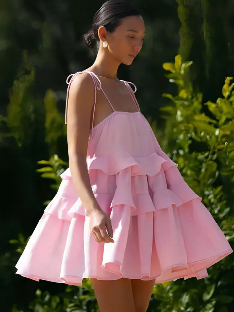 Cake Neck High-Waist Mini Dress