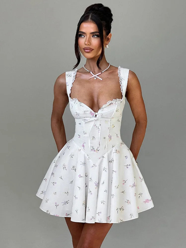 Deep V Backless Pleated Mini Dress