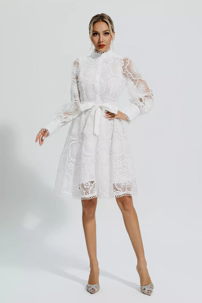 Lorelei White Lace Jacquard Mini Dress
