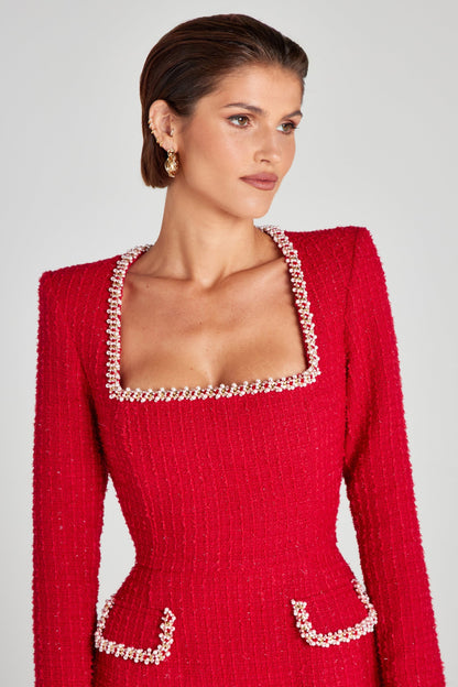 Camilla Square Neck Tweed Mini Dress