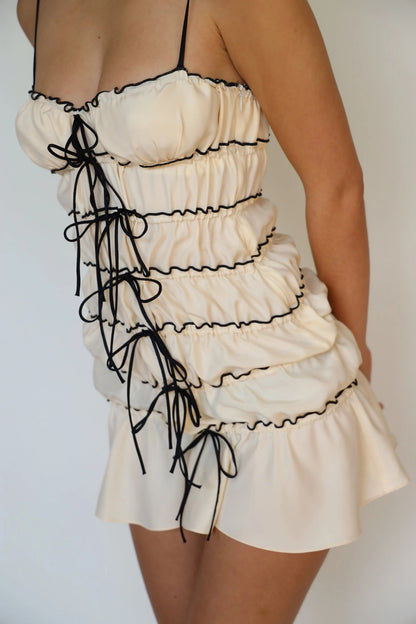 Sling Pleated See-Through Mini Dress