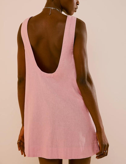Hollow Back Cotton-Linen Mini Dress