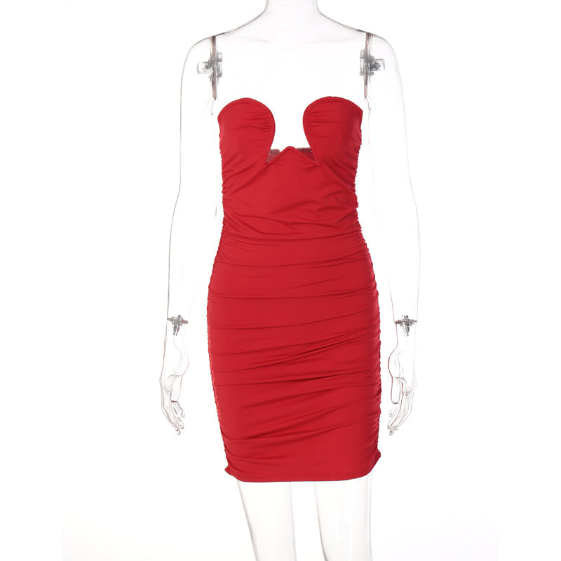 Voguable  Off Shoulder Solid Sleeveless Heart Draped Revealing Mini Dress  Bodycon Elegant Casual Party Club Y2K