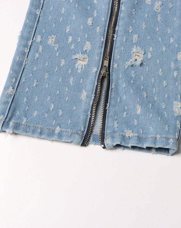 High Waist Loose Ripped Cargo Jeans