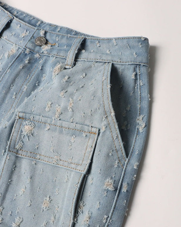 High Waist Loose Ripped Cargo Jeans