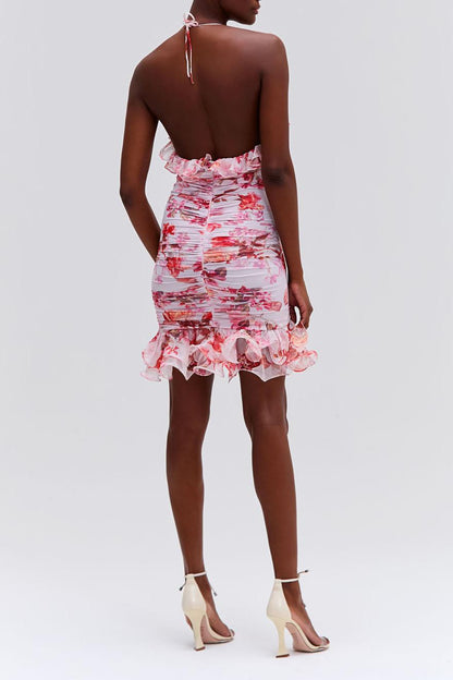 Floral Gathering Ruffle Mini Dress