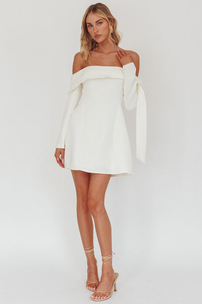 Aurora Sky Off-Shoulder Tie Mini Dress White