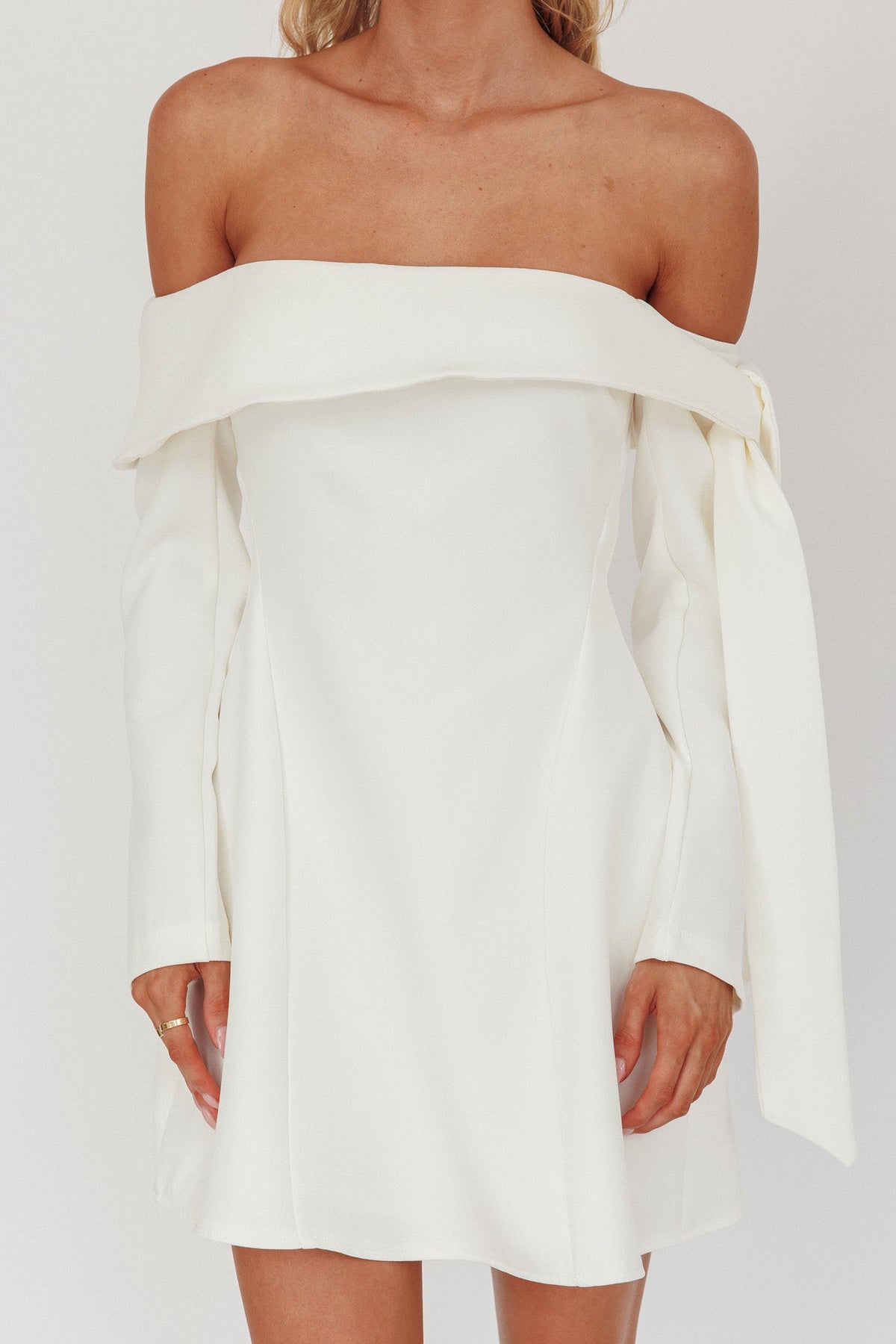 Aurora Sky Off-Shoulder Tie Mini Dress White