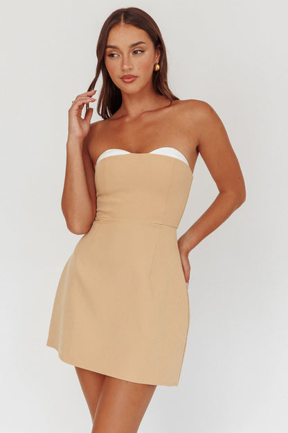 Hillara Strapless Mini Dress Tan