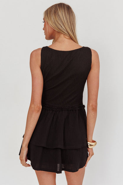 Swing It Double Layer Hem Mini Dress Black