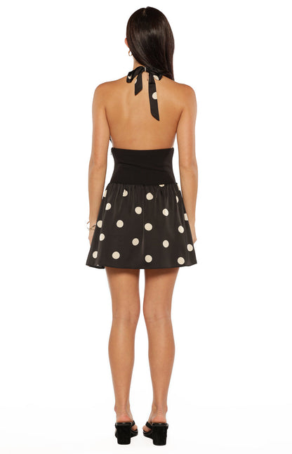 Lilia Black Polka Dot Halter Neck Mini Dress