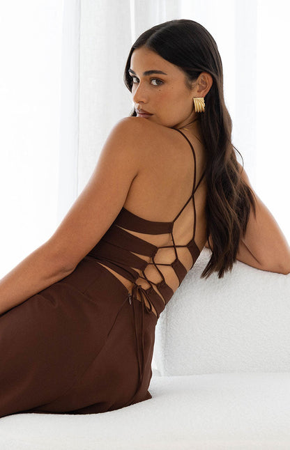 La Jolla Brown V-Neck Maxi Dress