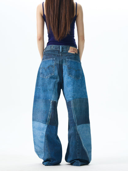 Patchwork Wide Leg Denim Jeans