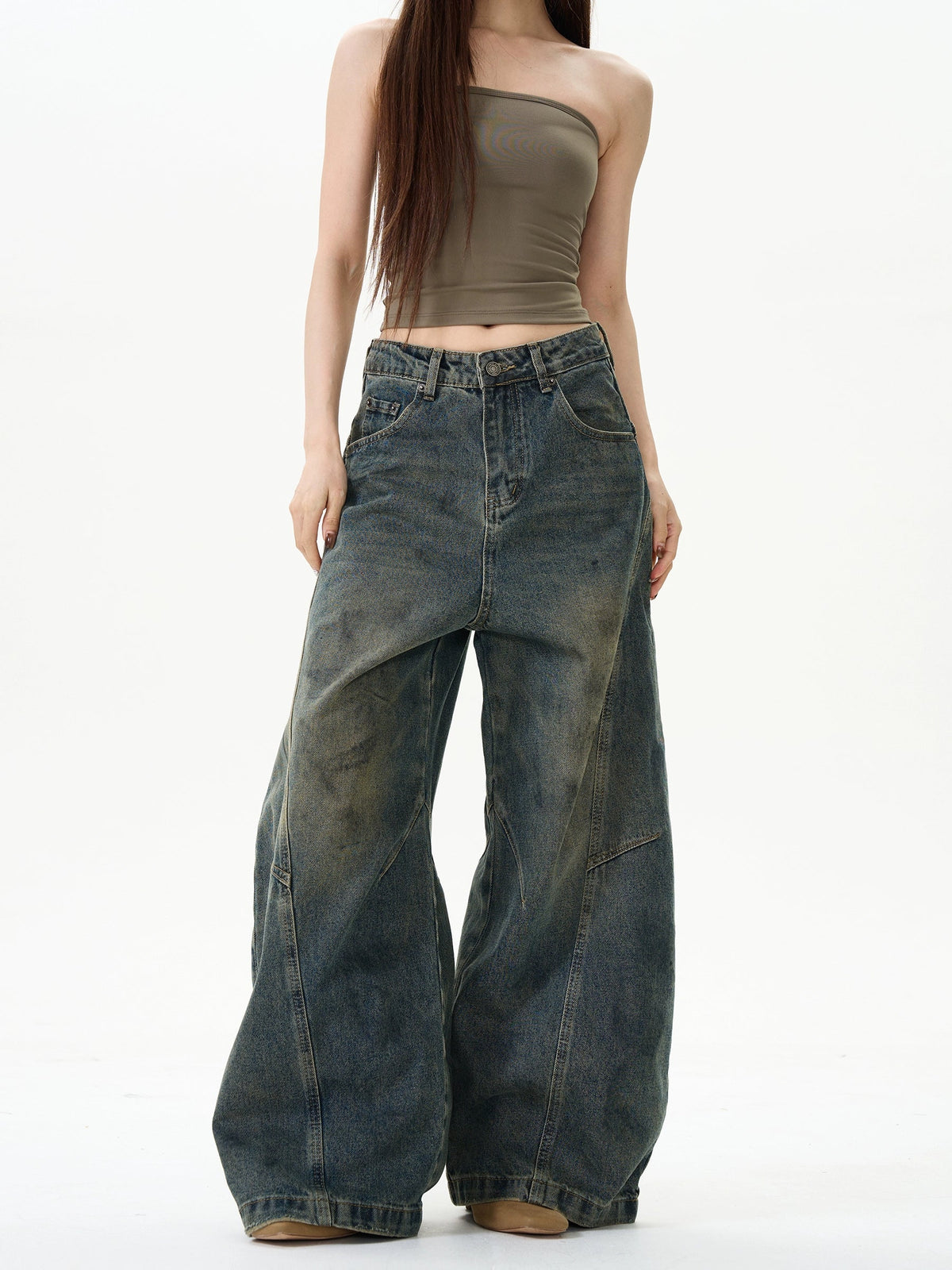 Extreme Wide-Leg Vintage Wash Jeans