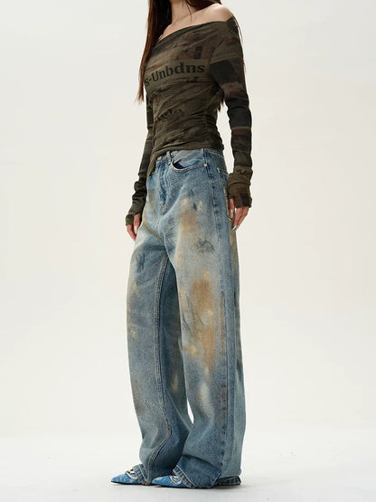 Distressed Blue Wide Leg Baggy Jeans
