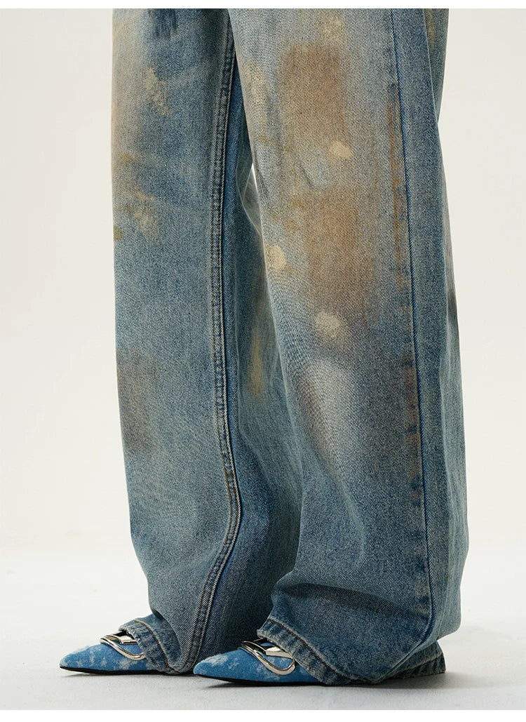 Distressed Blue Wide Leg Baggy Jeans
