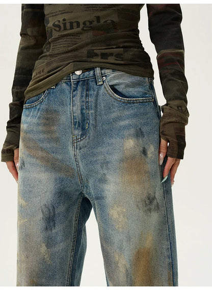 Distressed Blue Wide Leg Baggy Jeans