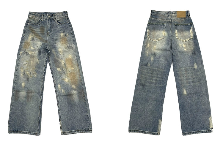 Distressed Blue Wide Leg Baggy Jeans