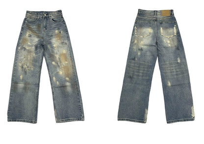 Distressed Blue Wide Leg Baggy Jeans