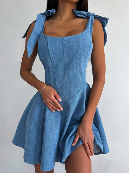 Bella Bow-Tie Denim Mini Dress