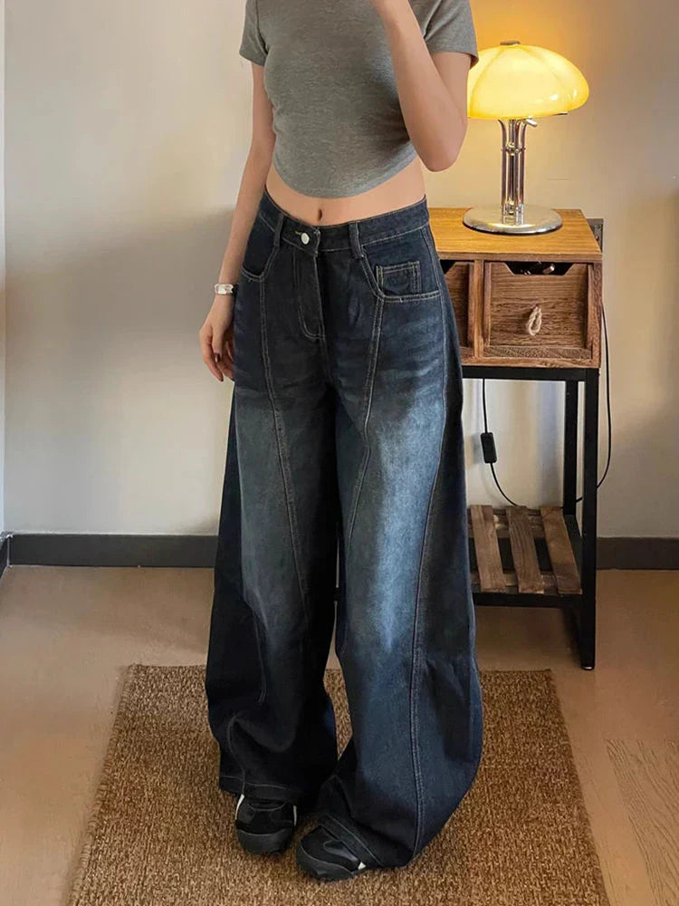 Women's Wide Leg Baggy Casual Denim Trouser Cool Girl High Waisted Streetwear Fashion Pants Female Straight Loose Unisex Jeans