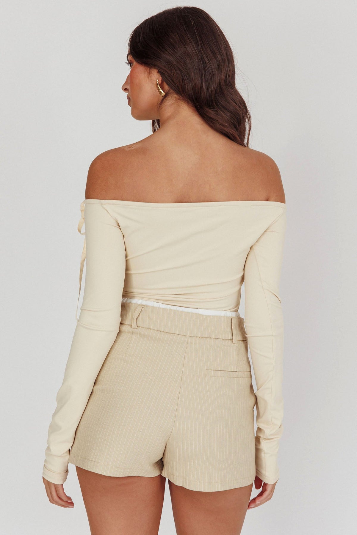 Rhian Pinstripe Double Waistband Skort Beige White