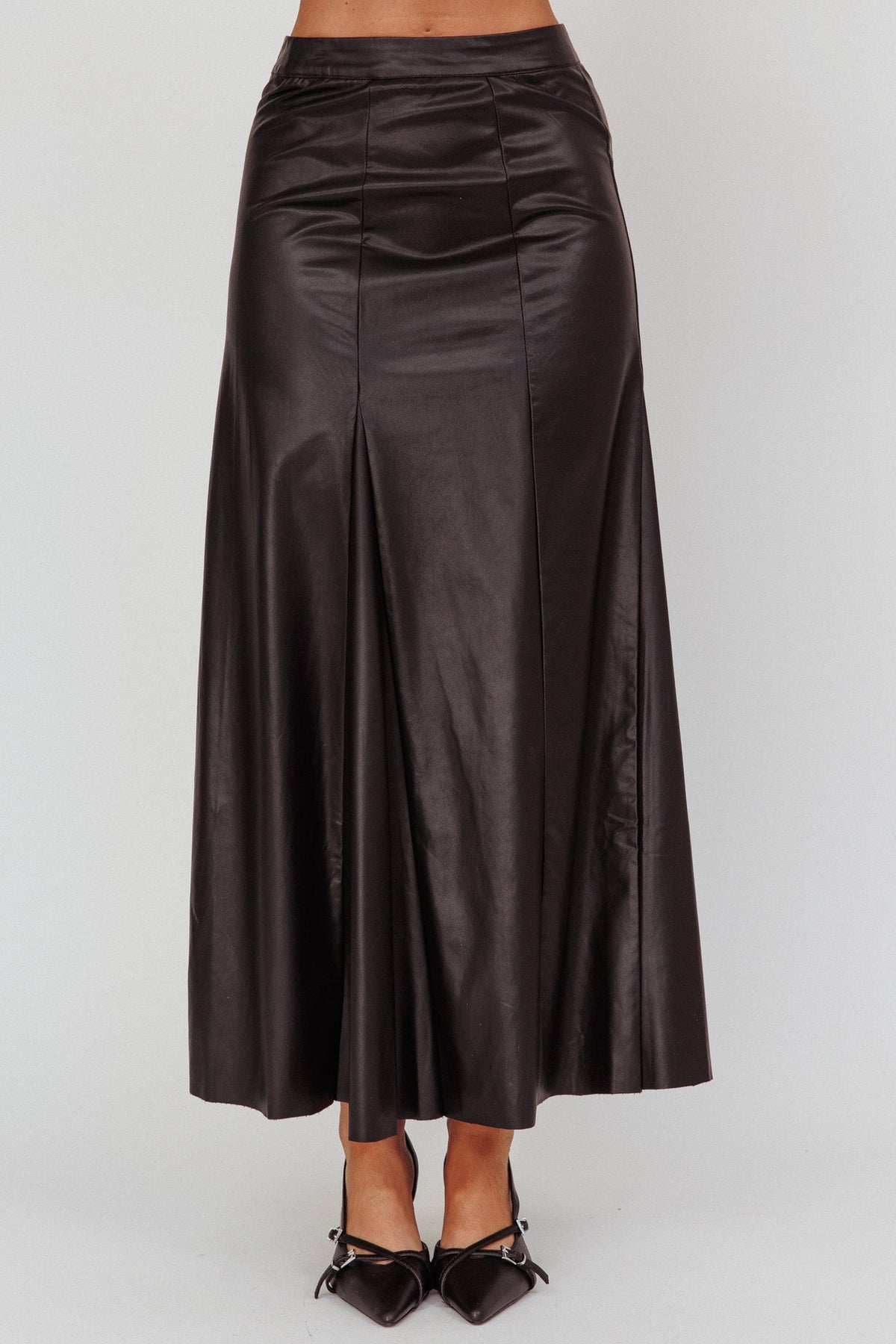 Galaxia A-Line Faux Leather Maxi Skirt Black