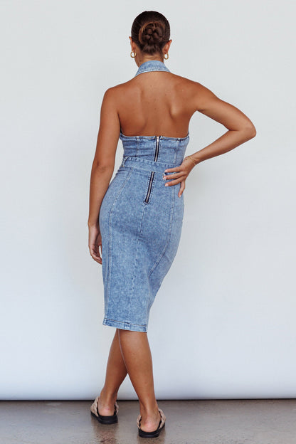 Good To Go Halterneck Midi Dress Denim