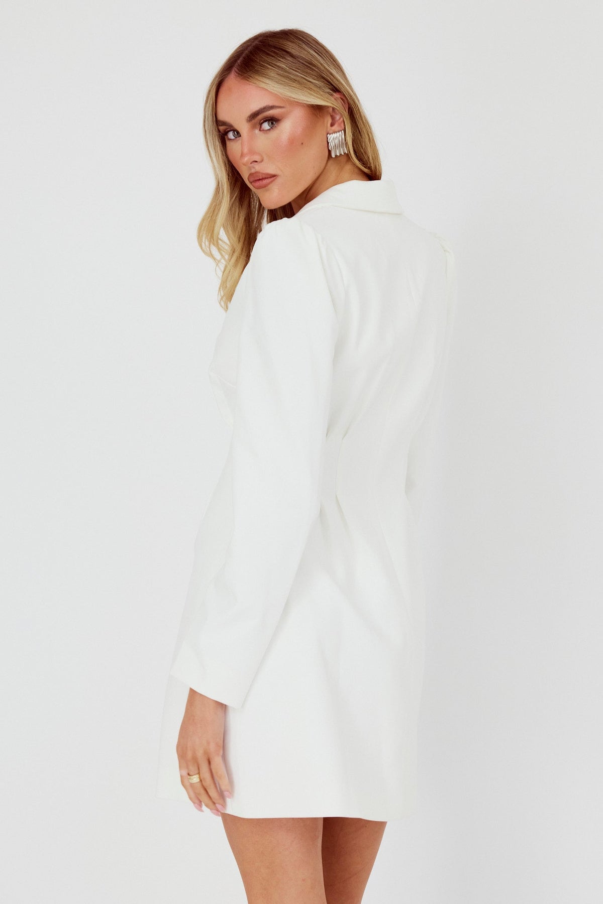 Miracle Button Front Pintuck Mini Dress White