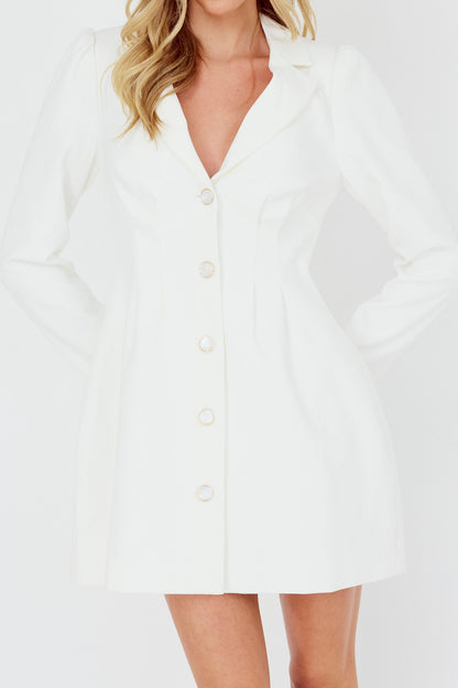 Miracle Button Front Pintuck Mini Dress White