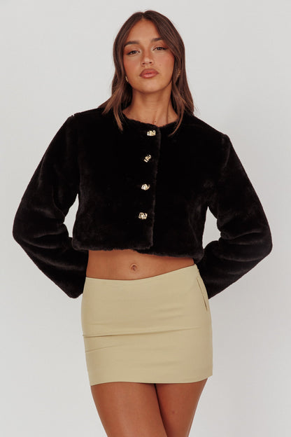 London Day Faux Fur Crop Jacket Black