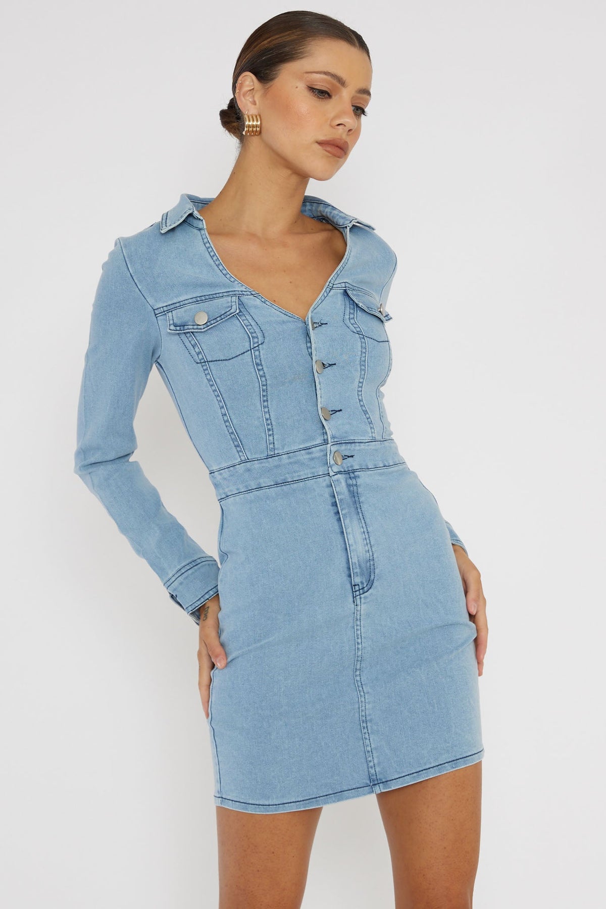 Jazelle Long Sleeve Mini Dress Denim