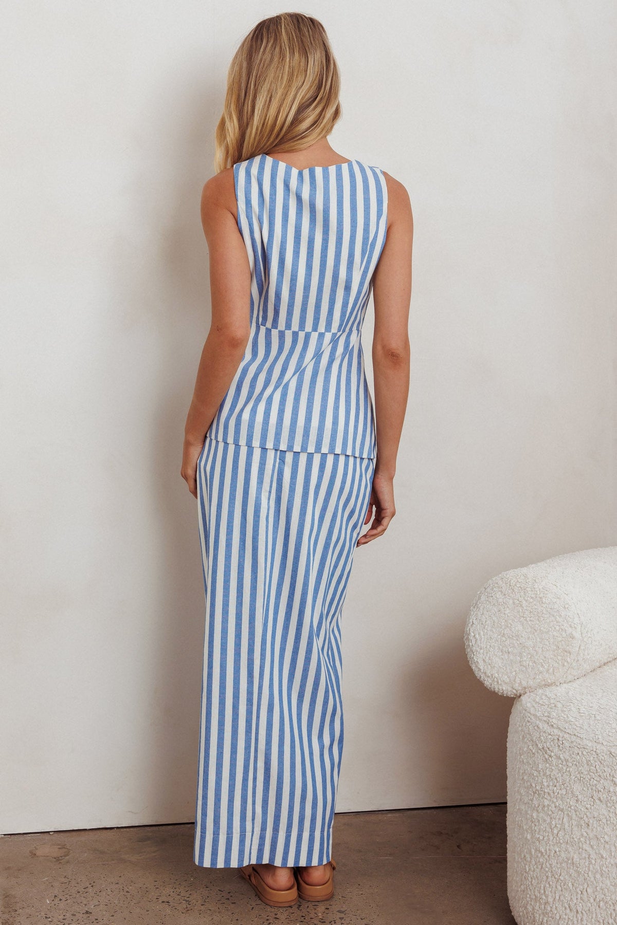 Philomena Button Maxi Skirt Stripe Blue