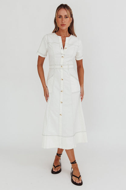 Aspen Love Front Pocket Midi Dress White