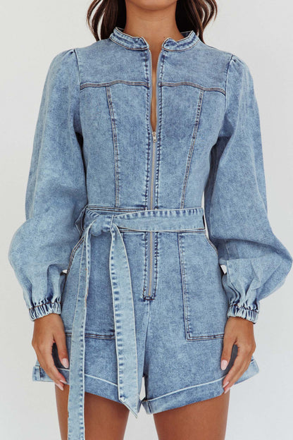 Real World Zip Front Romper Denim Blue