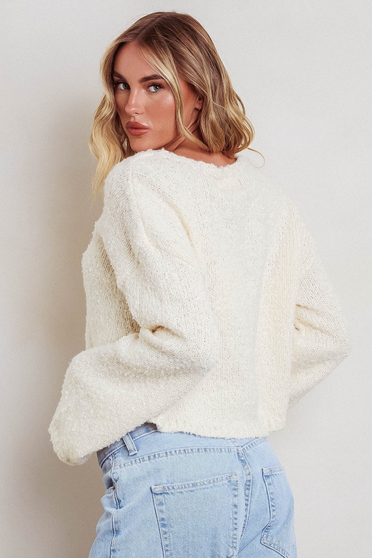 Strasbourg Flared Cuff Drop Shoulder Sweater Cream