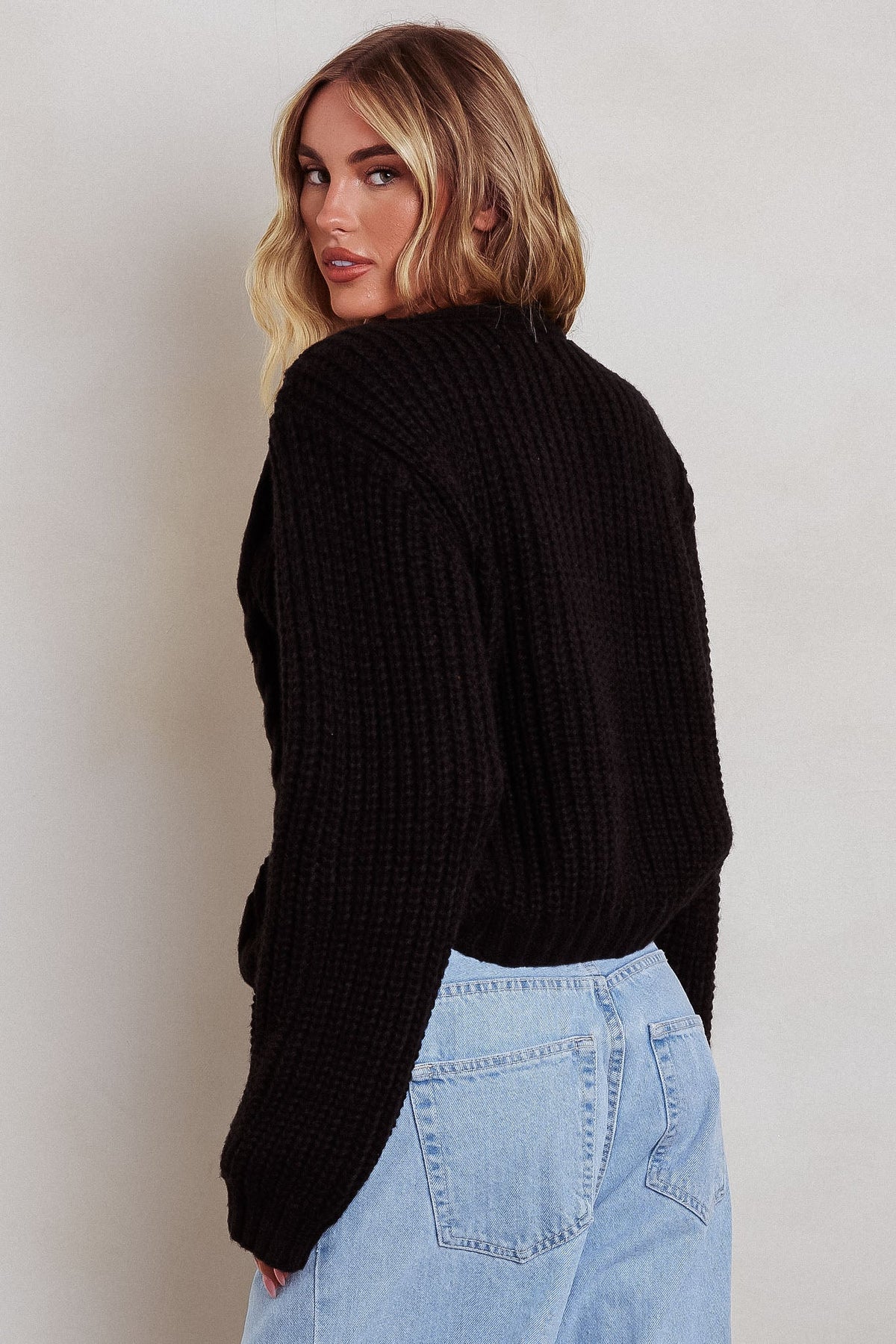 Prime Time Cable Knit Cardigan Black