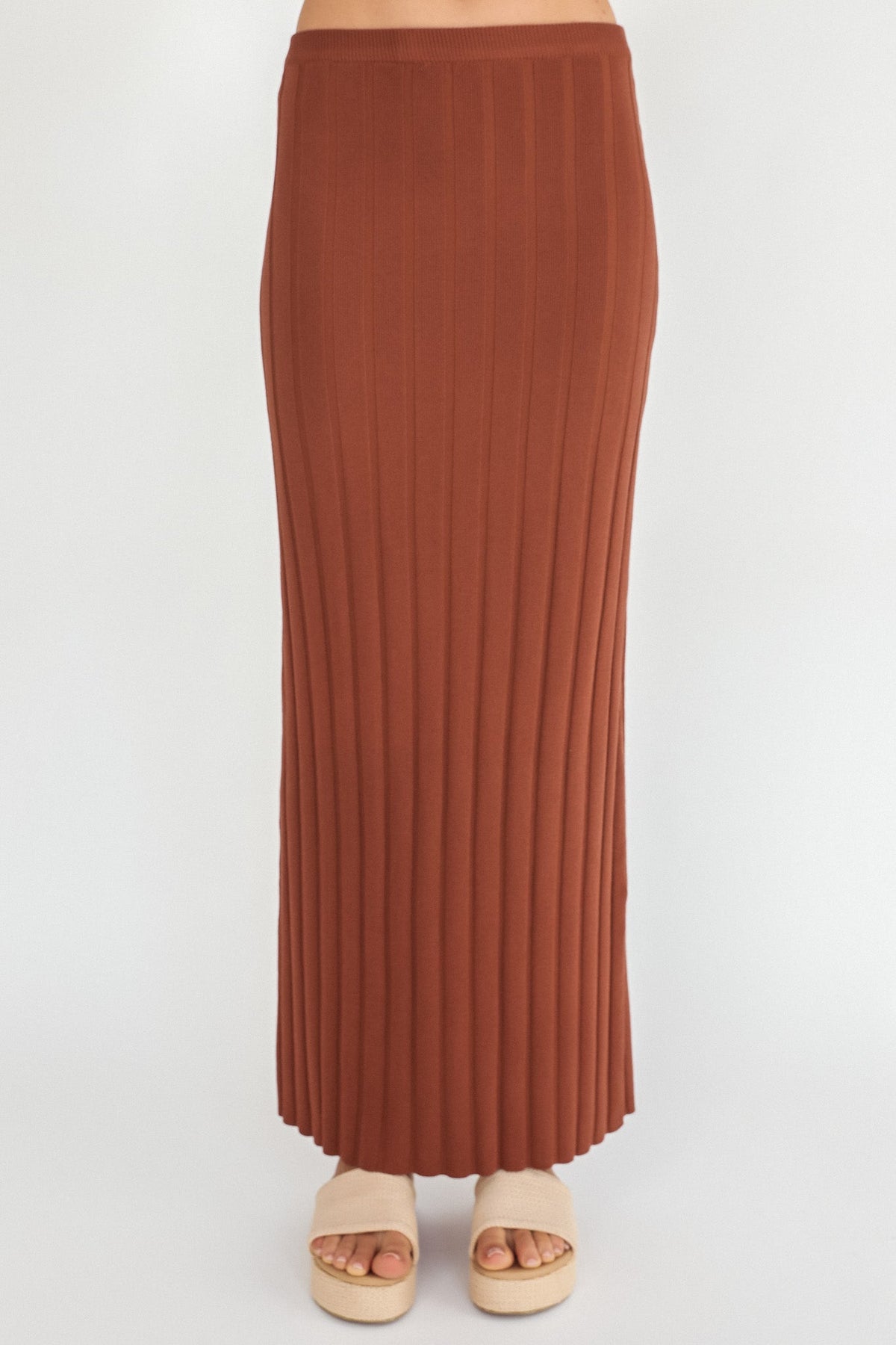 Kimora Ribbed Knit Maxi Skirt Brown