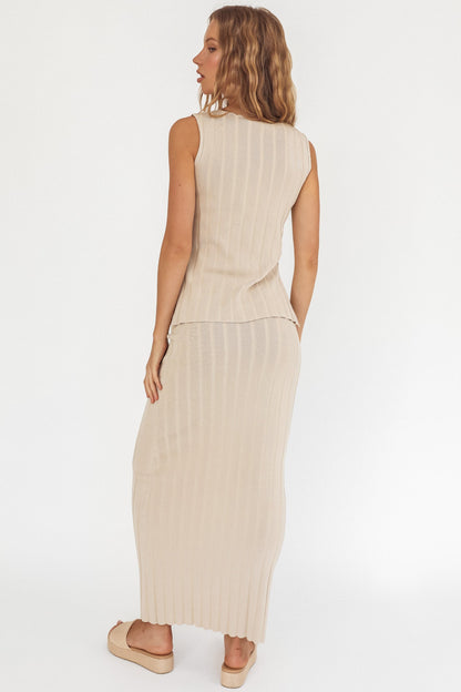 Kimora Ribbed Knit Maxi Skirt Sand