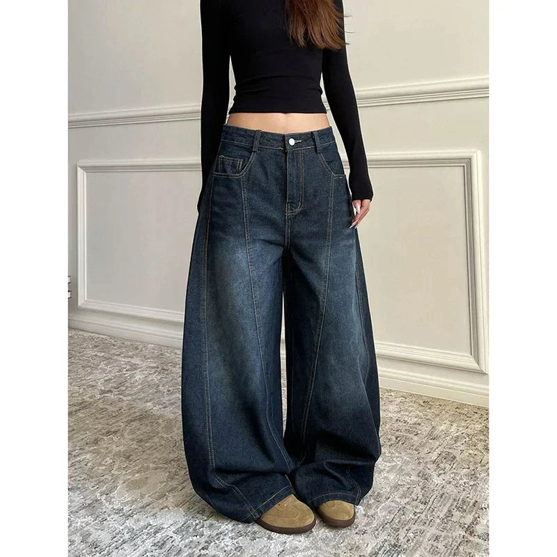 Women's Baggy Wide Leg Casual Denim Trouser Cool Girl High Waisted Streetwear Fashion Pants Female Straight Loose Unisex Jeans