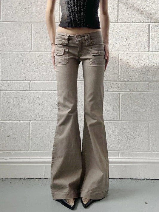 Slim Fit Simple Flared Pants Women High Fashion Causal England Style All-Match Basic Jeans Classical Clothing