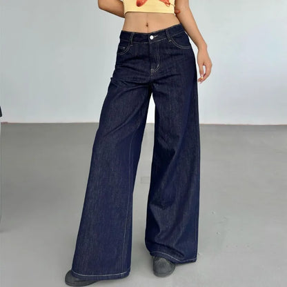 Y2k Vintage Blue Jeans Woman America Retro Baggy Harajuku Casual Denim Pants Korean Style Wide Leg High Waist Trousers