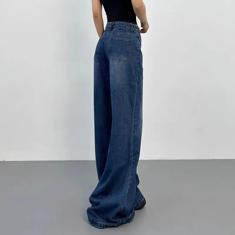 Retro American plus straight leg women jeans washed and versatile Gothic Harajuku loose fit high waisted casual jeans y2k pants