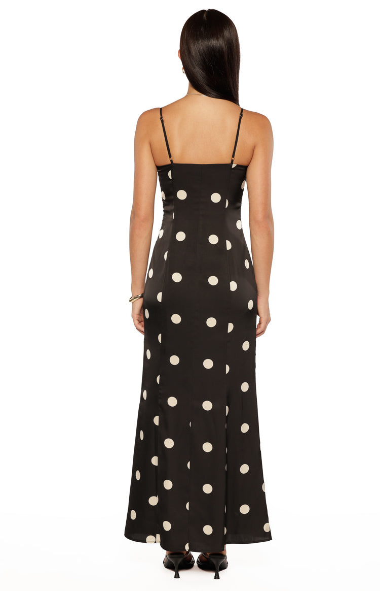 Smith Black Satin Spot Maxi Dress